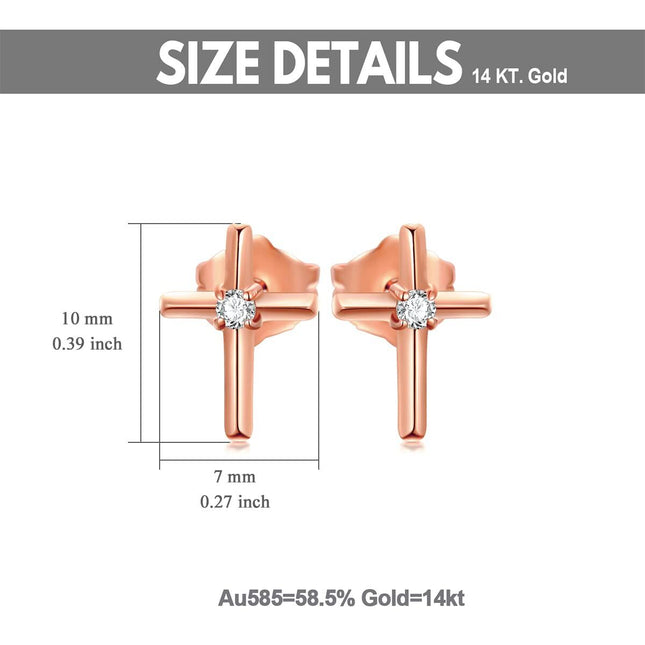 Rose Gold Diamond Cross Stud Earrings - Religious s for Women and Girls