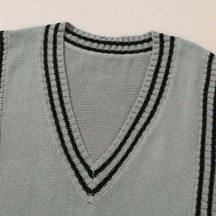 Striped Trim V-Neck Sweater Vest