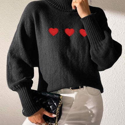 Heart Turtleneck Long Sleeve Sweater