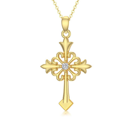 14K Gold Diamond Accented Filigree Cross Pendant Necklace for Women - 28 Chain Length
