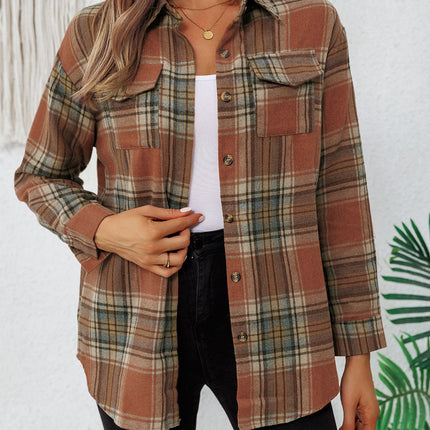 Plaid Collared Neck Button Up Long Sleeve Shirt