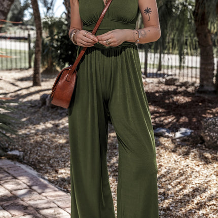 V-Neck Sleeveless Wide Leg Jumpsuit