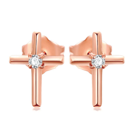 Rose Gold Diamond Cross Stud Earrings - Religious s for Women and Girls