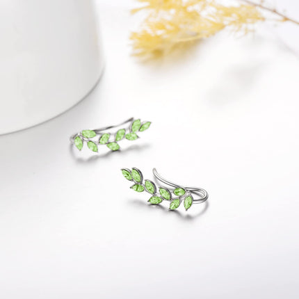 925 Sterling Silver Pink Austrian Crystal Leaf Ear Climber Hypoallergenic Earrings