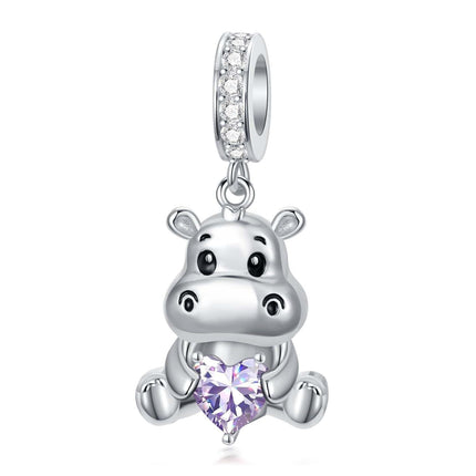 925 Sterling Silver Birthstone Hippo Charm for Bracelets Jewelry