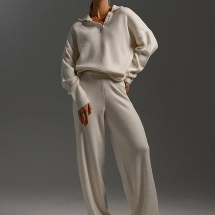 Johnny Collar Long Sleeve Top and Pants Sweater Set