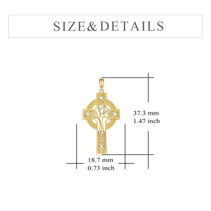 14K Gold Celtic Tree of Life Cross Pendant Necklace - Religious  for Men & Women