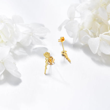 14K Gold Snake Rose Stud Earrings Floral Charm Fashion s for Women