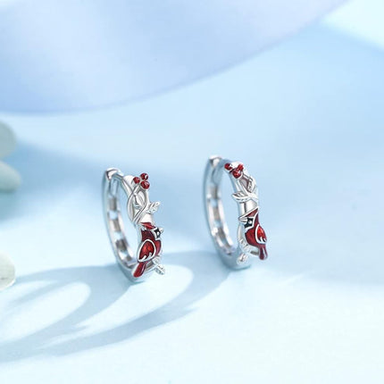925 Sterling Silver Cardinal Earrings Hypoallergenic Hoop Red Bird Gifts for Women