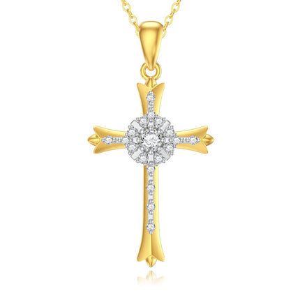 14K Solid Gold Cross Pendant Necklace for Women - 23mm Faith Hope Salvation Gift, 2.1g with 16 Adjustable Chain, Nickel-Free Lead-Free