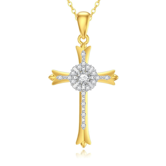 14K Solid Gold Cross Pendant Necklace for Women - 23mm Faith Hope Salvation Gift, 2.1g with 16 Adjustable Chain, Nickel-Free Lead-Free