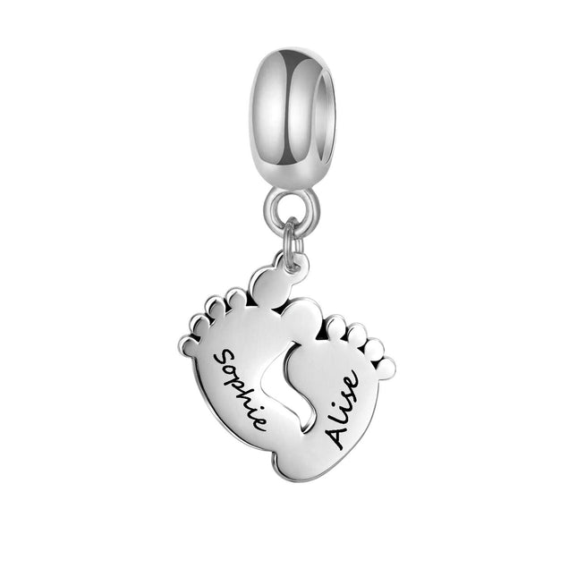 925 Sterling Silver Personalized Feet Charm Fit for Bracelet Custom Name Bead Gift for Women Birthday