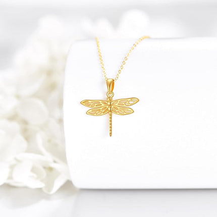 14K Gold Dragonfly Heart Pendant Necklace Women's Gifts