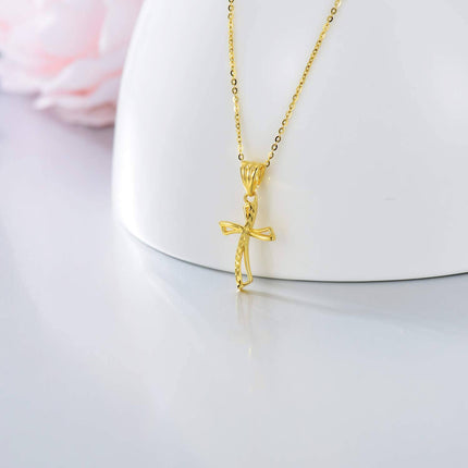 Gold - 18K Yellow Gold Diamond-Cut Cross Pendant Necklace with Chain for Women Men  (Length:20)