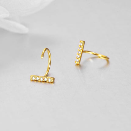 Gold 14k Diamond Studs Minimalist Bar Drop Earring Set Elegant Gift for Her