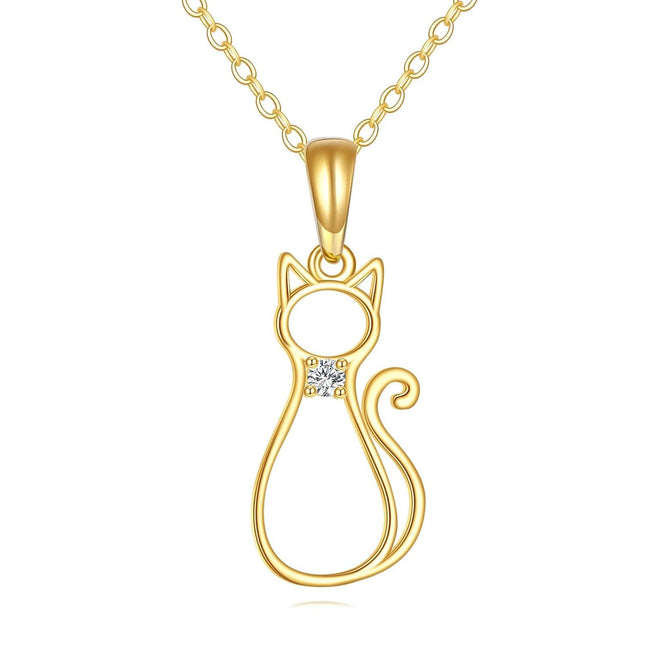 14K Gold Diamond Accent Cat Pendant Necklace for Women - Elegant Fine s for Animal Enthusiasts