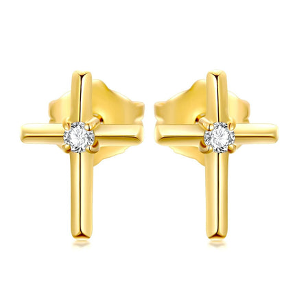 Rose Gold Diamond Cross Stud Earrings - Religious s for Women and Girls