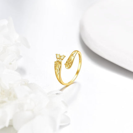 14K Gold Adjustable Spoon Ring Open Jewelry Gift for Women