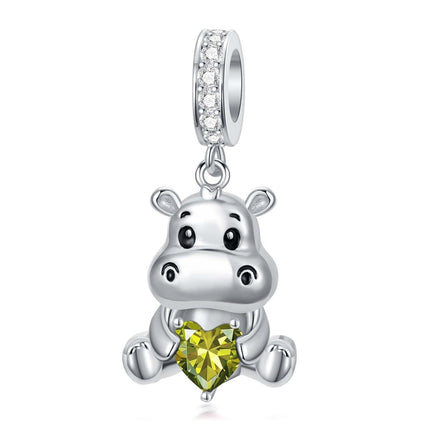 925 Sterling Silver Birthstone Hippo Charm for Bracelets Jewelry