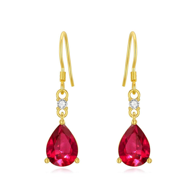 14K Gold 3CT Artificial Gemstone Pear-Cut Birthstone Dangle Earrings