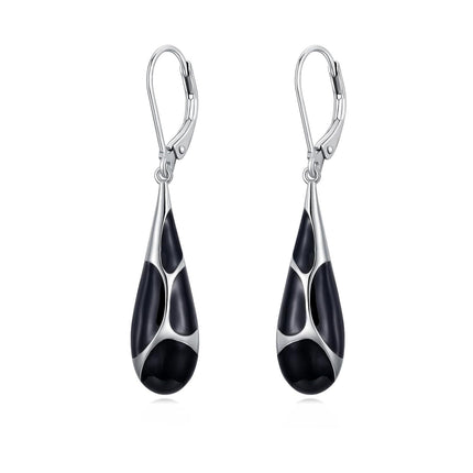 925 Sterling Silver Blue Enamel Tear Drop Leverback Earrings for Women Gift Ideas