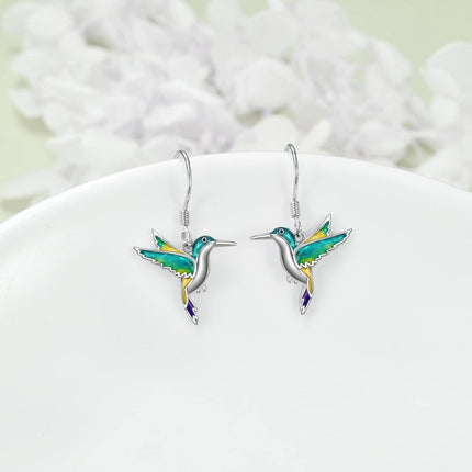 925 Sterling Silver Hummingbird Dangle Drop Earrings with Enamel Stones for Women Girls Mom Daughter Gifts