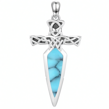 925 Sterling Silver Celtic Cross Abalone Shell Dagger Pendant Necklace for Men Women Vintage Gothic s 48cm Chain Length