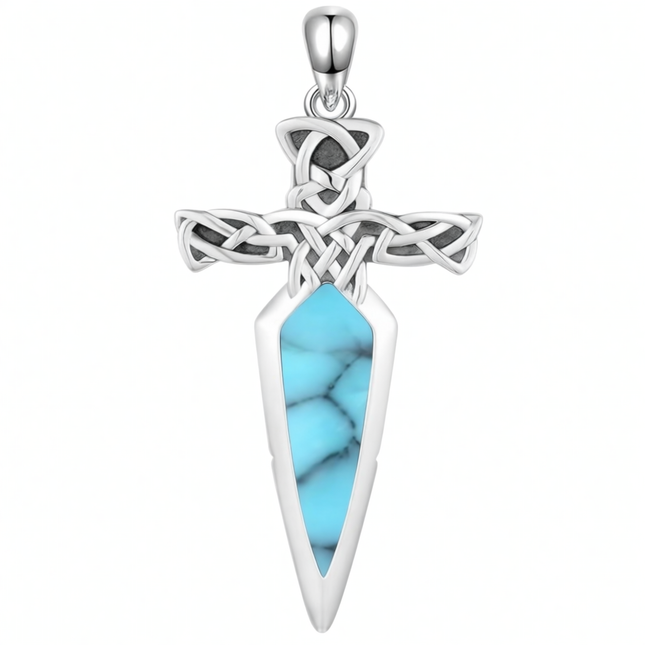 925 Sterling Silver Celtic Cross Abalone Shell Dagger Pendant Necklace for Men Women Vintage Gothic s 48cm Chain Length