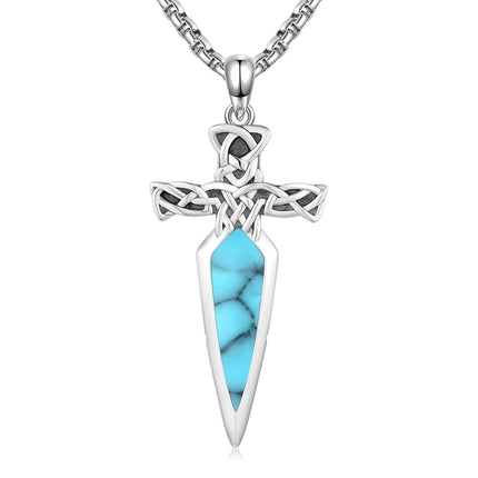 925 Sterling Silver Celtic Cross Abalone Shell Dagger Pendant Necklace for Men Women Vintage Gothic s 48cm Chain Length