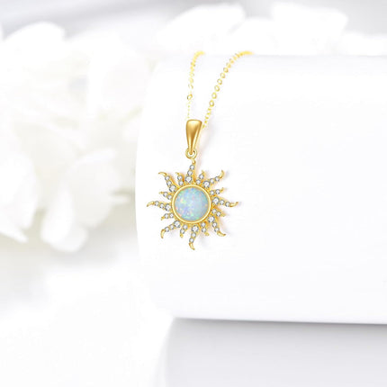 14K Gold Sun & Moon Opal Pendant Necklace for Women - Elegant s