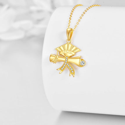 14K Gold Graduation Cap and Diploma Pendant Necklace for Women Mom Friends