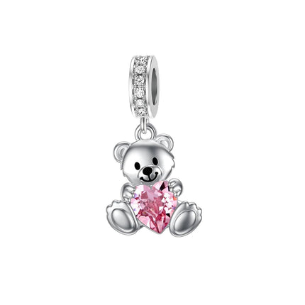 925 Sterling Silver 12 Month Birthstone Teddy Bear Charms Bracelet Jewelry Gifts