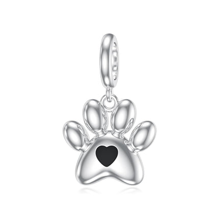 925 Sterling Silver with CZ Accents Dog Paw Print Charm for Bracelet, Hypoallergenic Nickel-Free Gift for Her, Men, Women, Pet Lovers