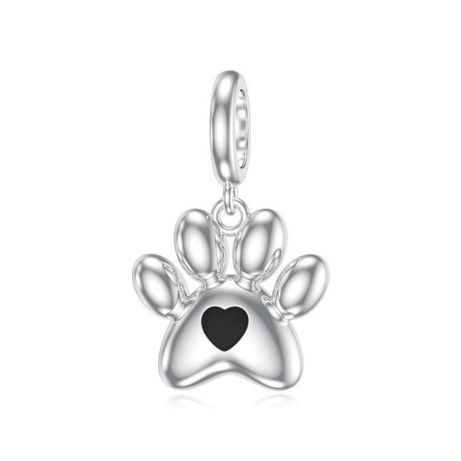 925 Sterling Silver with CZ Accents Dog Paw Print Charm for Bracelet, Hypoallergenic Nickel-Free Gift for Her, Men, Women, Pet Lovers