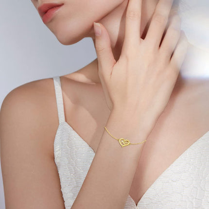 14K Gold Mom Heart Charm Bracelet for Women & Grandmas
