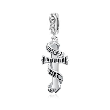 925 Sterling Silver Musical Notes & Piano Keys Dangle Charm Bead for Women's Bracelets Jewelry Accessories