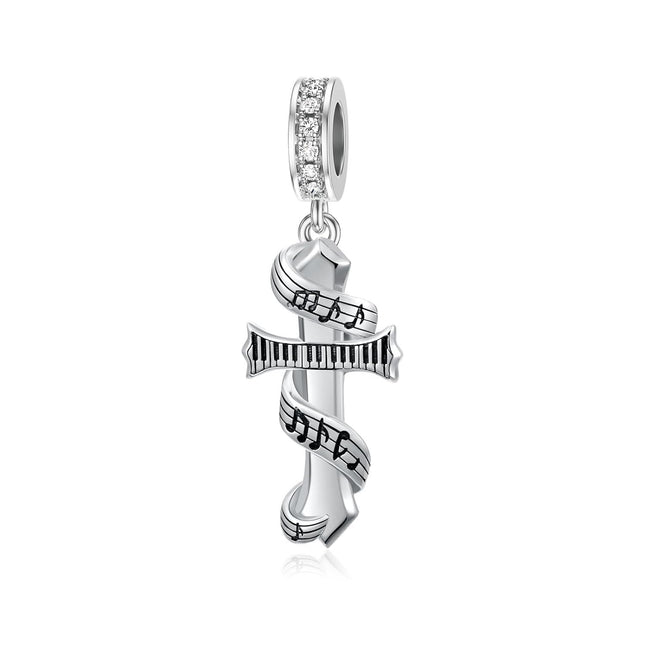 925 Sterling Silver Musical Notes & Piano Keys Dangle Charm Bead for Women's Bracelets Jewelry Accessories