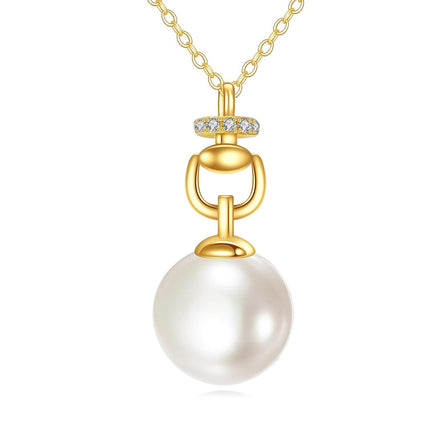 14K Gold White Pearl Pendant Necklace with Cubic Zirconia Chain for Women Elegant Fine s