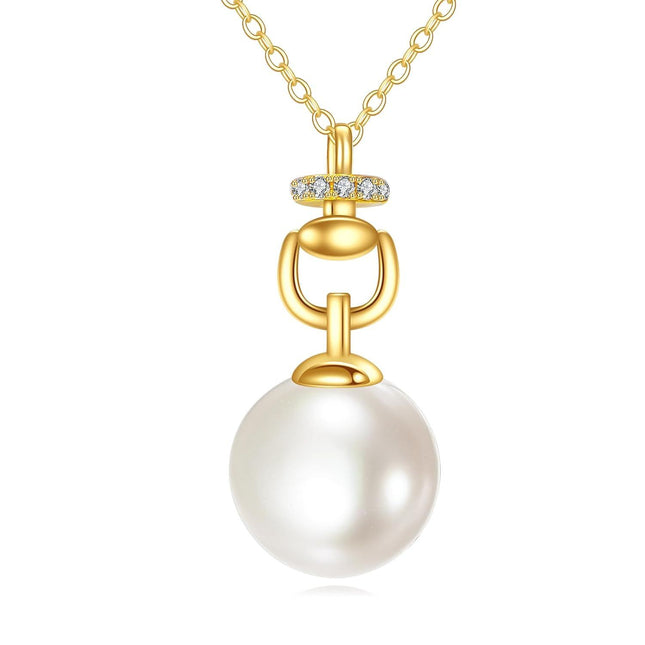 14K Gold White Pearl Pendant Necklace with Cubic Zirconia Chain for Women Elegant Fine s
