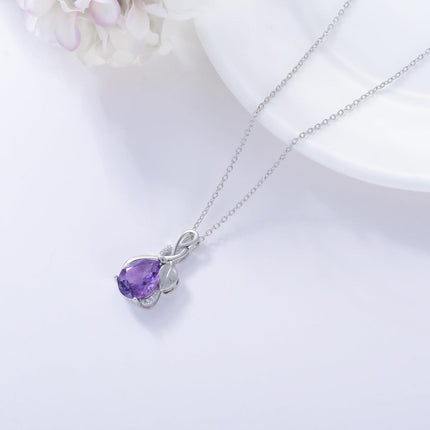 925 Sterling Silver Natural Amethyst Necklace - Elegant Purple Gemstone Jewelry for Women, Adjustable 18'' Chain, Gift Ready