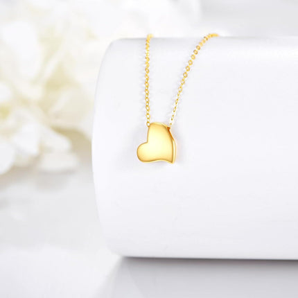 14K Yellow Gold Heart Pendant Necklace, 0.32 Inch Vintage Love Charm, 16+2 Chain, Ideal Gift for Women