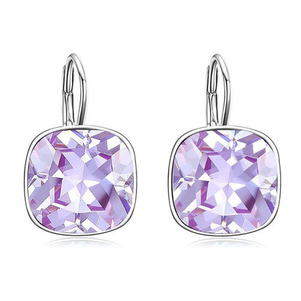 925 Sterling Silver Green Cushion Cut Austrian Crystal Leverback Earrings Hypoallergenic Gift for Her