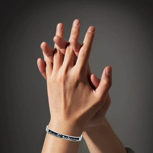 925 Sterling Silver Mountain Scene Bracelet for Men