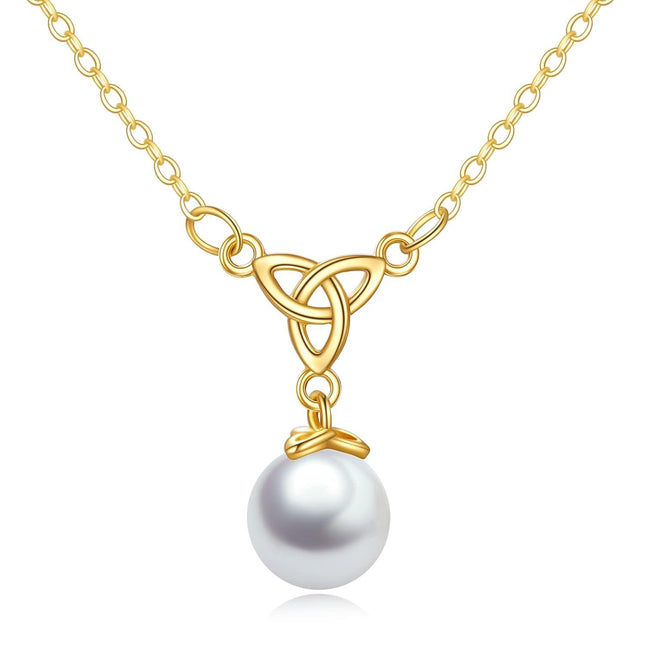 14K Gold Celtic Knot & Freshwater Pearl Pendant Necklaces for Women's