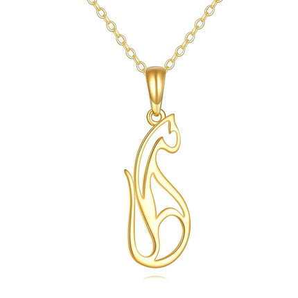 14K Gold Diamond Accent Cat Pendant Necklace for Women - Elegant Fine s for Animal Enthusiasts