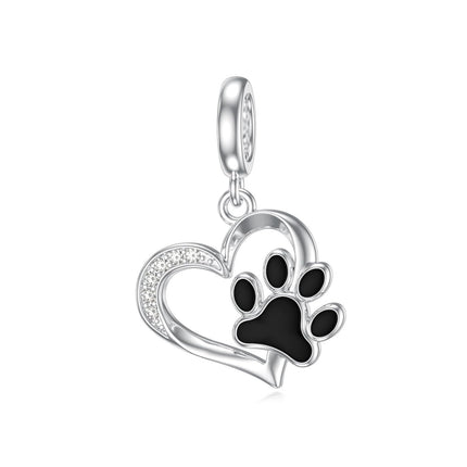 925 Sterling Silver & CZ Dog Paw Print Charm for Bracelet - Hypoallergenic Gift for Her, Mom, Wife - Valentine's, Mother's Day, Christmas
