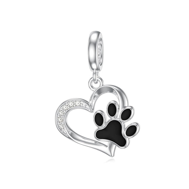 925 Sterling Silver & CZ Dog Paw Print Charm for Bracelet - Hypoallergenic Gift for Her, Mom, Wife - Valentine's, Mother's Day, Christmas