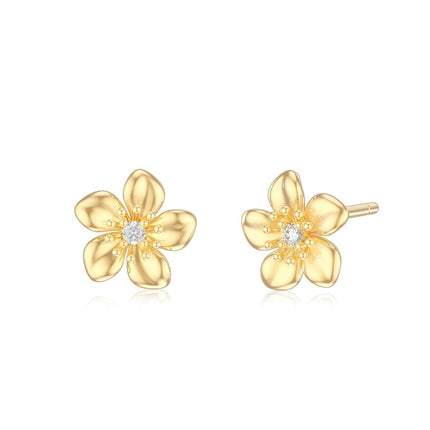 14K Yellow Gold Moissanite Diamond Flower Stud Earrings for Women Push Backs Gift for Mom Wife Friend