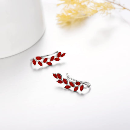 925 Sterling Silver Pink Austrian Crystal Leaf Ear Climber Hypoallergenic Earrings
