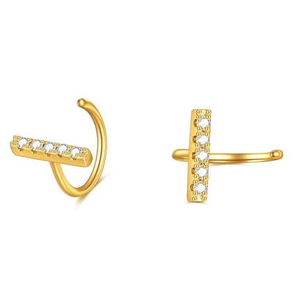 Gold 14k Diamond Studs Minimalist Bar Drop Earring Set Elegant Gift for Her
